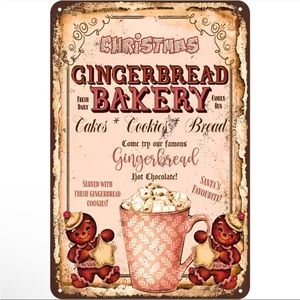 Christmas Gingerbread Bakery Pink Metal Sign Hot Chocolate Cookies
